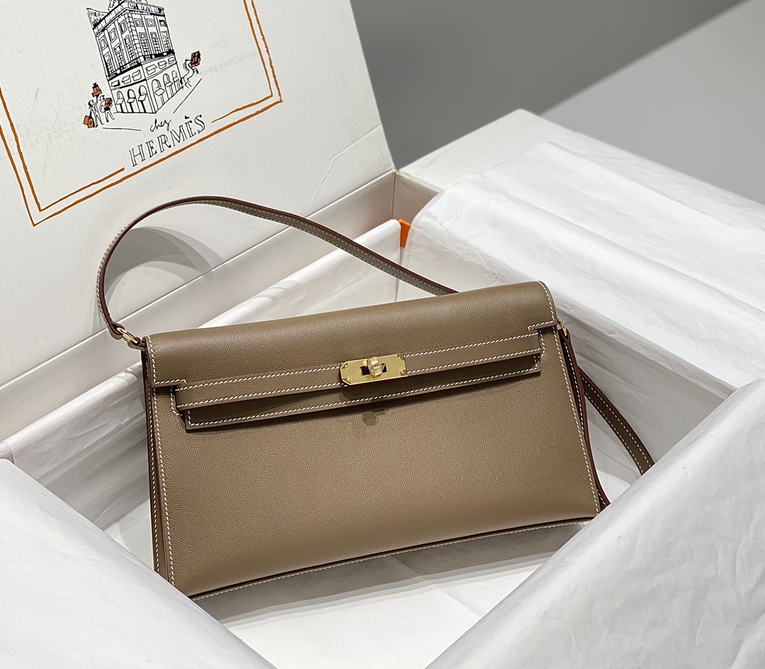 Hermes Kelly Elan Shoulder Bag in Etoupe Epsom Leather